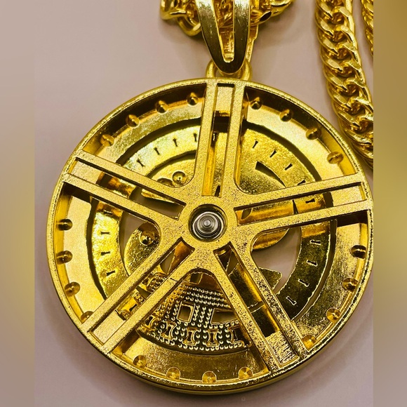 Rhinestone rotatable dollar pendant necklace. 36 inches long. Hip hop. Iced out. - Picture 7 of 7